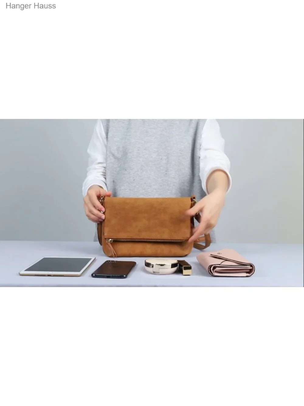 Crossbody Bag Wristlet Purse Detachable Adjustable Strap Vegan PU Leather